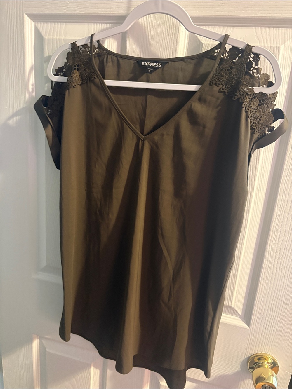 Express Olive Green Lace Cold-Shoulder V-Neck Camisole